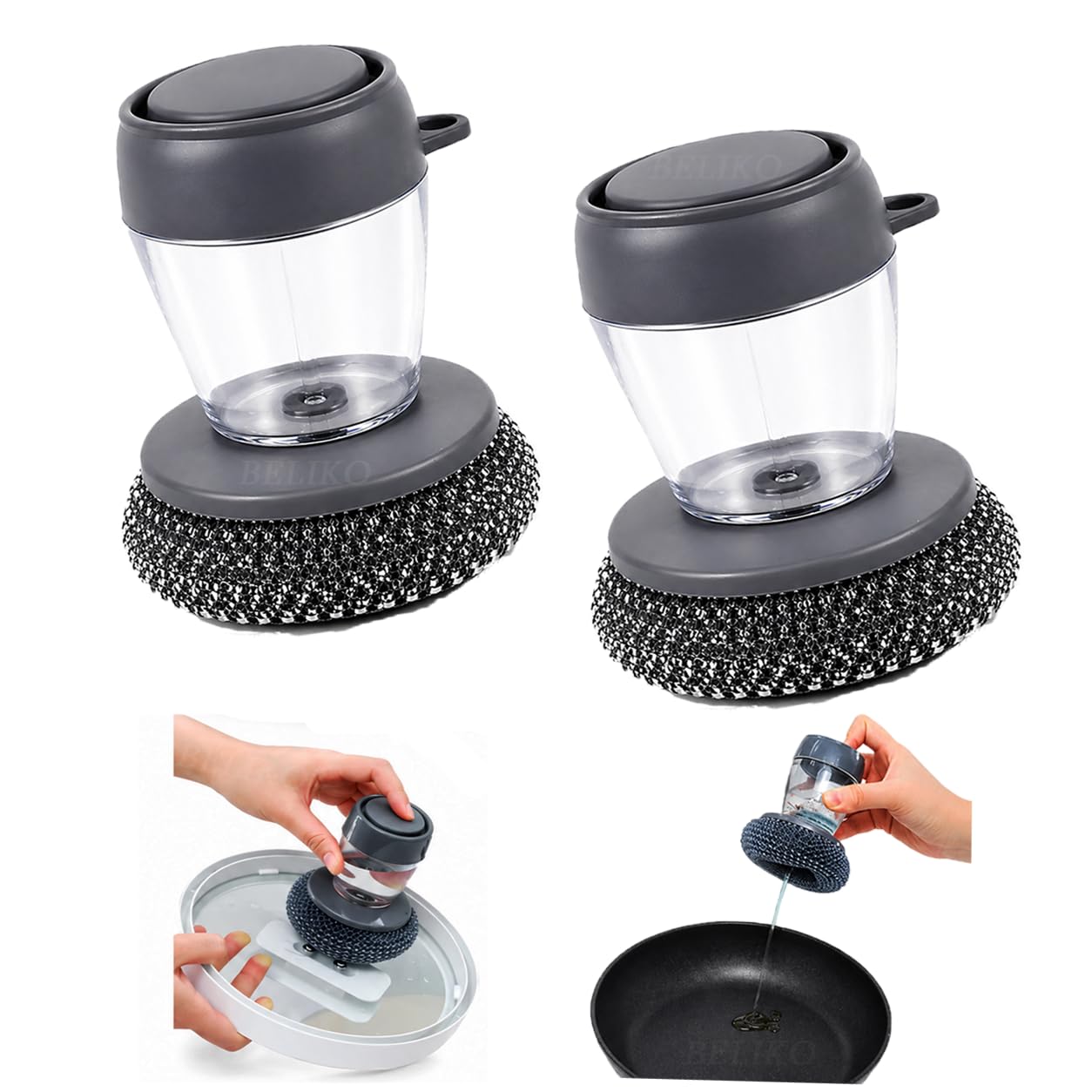 2 in 1 Liquid Soap Dispensing Dish Scrubber Brush (Pack of 2)