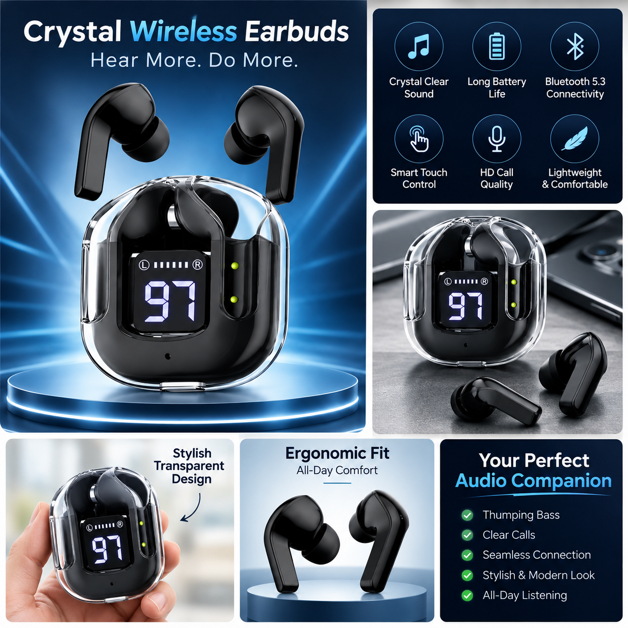 🎧 Crystal Wireless Earbuds