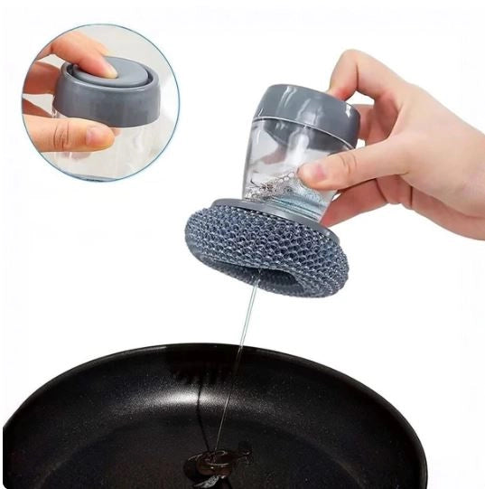 Refillable 2 in 1 liquid soap dispensing dish scrubber brush for kitchen cleaning